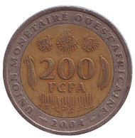 Монета 200 франков. 2004 год, Западная Африка. Монета 200 франков. 2004 год, Западная Африка.