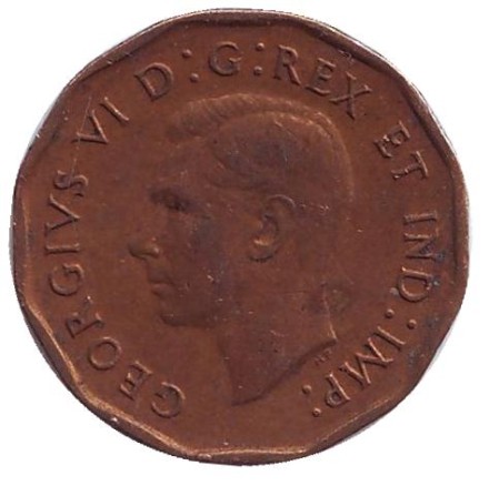 Монета 5 центов. 1942 год, Канада. Бобр. Новый тип.