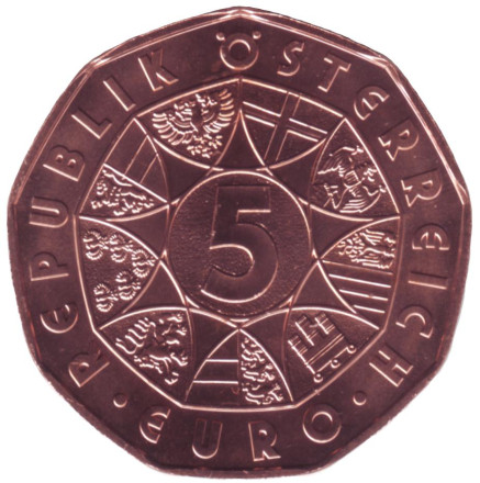 Монета 5 евро. 2022 год, Австрия. Птица счастья.