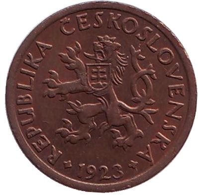 Монета 10 геллеров. 1923 год, Чехословакия.