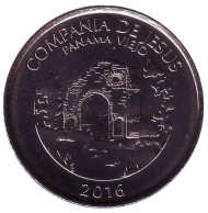 Монета 1/2 бальбоа. 2016 год, Панама. Руины церкви Общества Иисуса. (Панама-Вьехо).