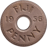 Монета 1 пенни. 1956 год, Фиджи. Монета 1 пенни. 1956 год, Фиджи.