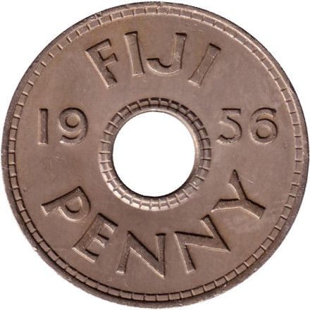 Монета 1 пенни. 1956 год, Фиджи.