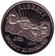 Монета 50 центов (S). 1991 год, США. Proof. Мемориал Американским президентам на горе Рашмор. Монета 50 центов (S). 1991 год, США. Proof. Мемориал Американским президентам на горе Рашмор.