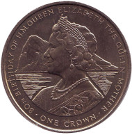 Монета 1 крона. 1980 год, Гибралтар. 80-летие Королевы-матери.