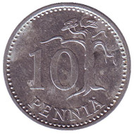 Монета 10 пенни. 1987 год, Финляндия. (N)