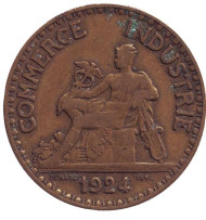 Монета 2 франка. 1924 год, Франция. Монета 2 франка. 1924 год, Франция.