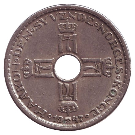 Монета 1 крона. 1947 год, Норвегия.