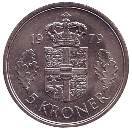 Монета 5 крон. 1979 год, Дания. UNC.