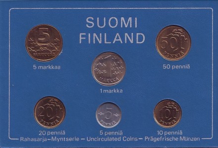 Набор монет Финляндии (6 шт), 1982 год, Финляндия. (в банковской упаковке)