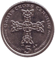 Монета 5 пенсов. 2003 год, Остров Мэн. Кельтский крест. Монета 5 пенсов. 2003 год, Остров Мэн. Кельтский крест.