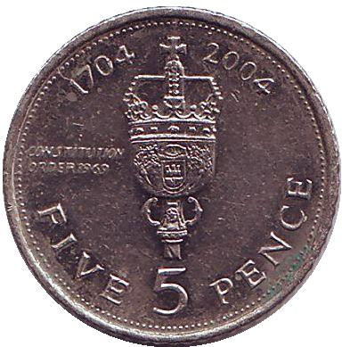 Монета 5 пенсов. 2004 год, Гибралтар. 300 лет захвату Гибралтара.