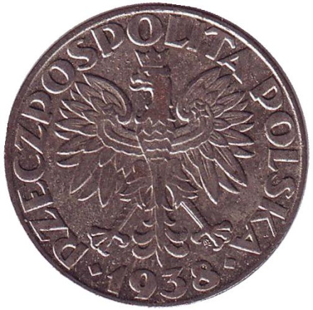 Монета 50 грошей. 1938 год, Польша. Монета 50 грошей. 1938 год, Польша.