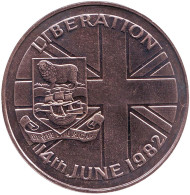 Монета 50 пенсов. 1982 год, Фолклендские острова. 14 июня 1982 года. Освобождение от аргентинской оккупации. Монета 50 пенсов. 1982 год, Фолклендские острова. 14 июня 1982 года. Освобождение от аргентинской оккупации.