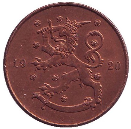 Монета 10 пенни. 1920 год, Финляндия. XF.