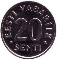 Монета 20 сентов. 2008 год, Эстония. UNC Монета 20 сентов. 2008 год, Эстония. UNC