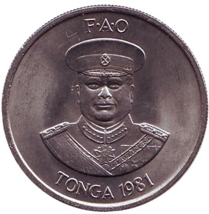 Монета 10 сенити. 1981 год, Тонга. Гроздь бананов. ФАО. Король Тауфа’ахау Тупоу IV. Монета 10 сенити. 1981 год, Тонга. Гроздь бананов. ФАО. Король Тауфа’ахау Тупоу IV.