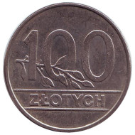 Монета 100 злотых. 1990 год, Польша. Монета 100 злотых. 1990 год, Польша.