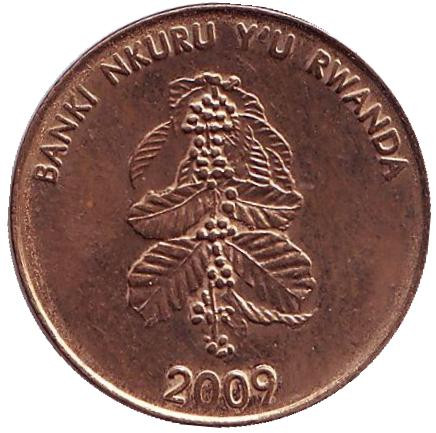 Монета 5 франков. 2009 год, Руанда. Цветок кофейного дерева.