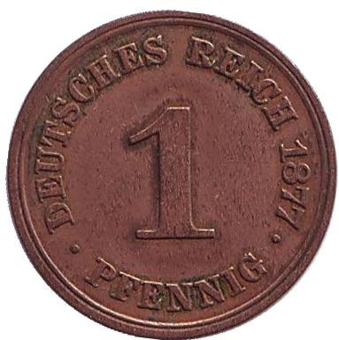 Монета 1 пфенниг. 1877 год (A), Германская империя.