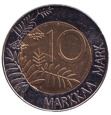 Монета 10 марок. 1997 год, Финляндия. UNC. Глухарь. Монета 10 марок. 1997 год, Финляндия. UNC. Глухарь.