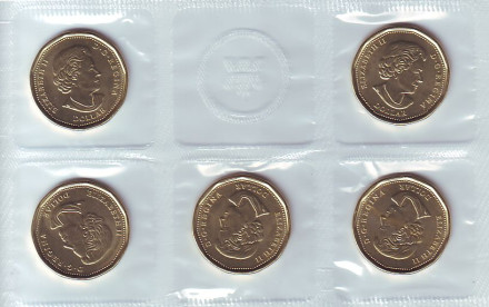 Игры XXXI Олимпиады в Рио-де-Жанейро (Бразилия). Банковский набор из 5 монет в запайке. 1 доллар. 2016 год, Канада. Игры XXXI Олимпиады в Рио-де-Жанейро (Бразилия). Банковский набор из 5 монет в запайке. 1 доллар. 2016 год, Канада.