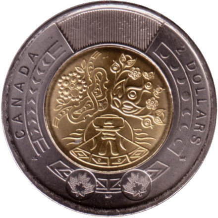 Монета 2 доллара, 2023 год, Канада. День коренных жителей Канады.