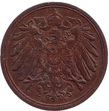 Монета 1 пфенниг. 1911 год (E), Германская империя. Монета 1 пфенниг. 1911 год (E), Германская империя.