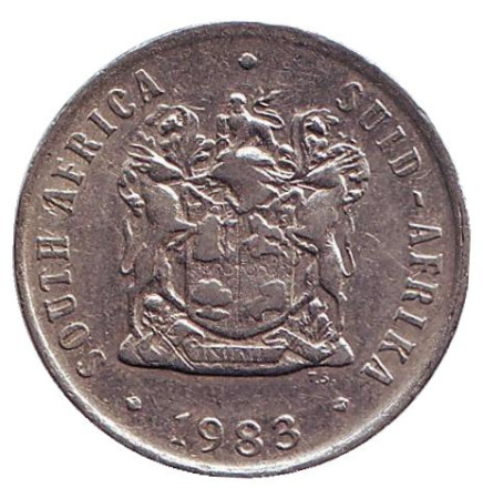 Монета 10 центов. 1983 год, Южная Африка. Из обращения. Алоэ. Монета 10 центов. 1983 год, Южная Африка. Из обращения. Алоэ.