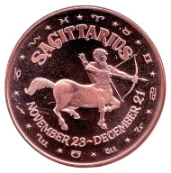 Стрелец. "Знаки зодиака." Монетовидный жетон. Унция меди 999. США.  Стрелец. "Знаки зодиака." Монетовидный жетон. Унция меди 999. США.