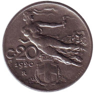 Монета 20 чентезимо. 1920 год, Италия. Старый тип. Монета 20 чентезимо. 1920 год, Италия. Старый тип.
