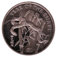 Монета 1 доллар. 2001 год, Сьерра-Леоне. Год змеи.  Монета 1 доллар. 2001 год, Сьерра-Леоне. Год змеи.