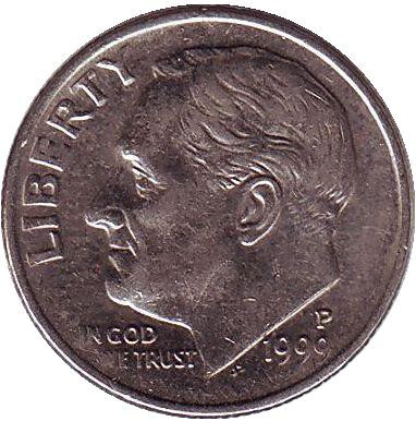 Монета 10 центов. 1999 (P) год, США. Рузвельт.