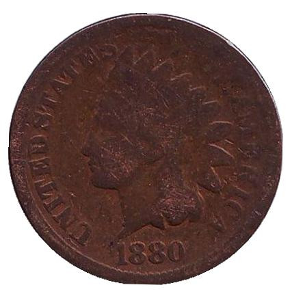 Монета 1 цент. 1880 год, США. Индеец.