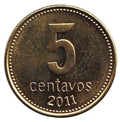 Монета 5 сентаво. 2011 год, Аргентина.