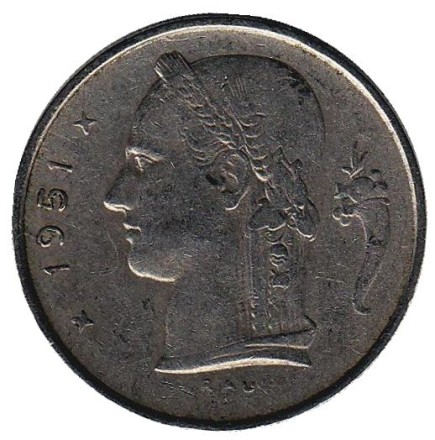 Монета 1 франк. 1951 год, Бельгия. (Belgique) Монета 1 франк. 1951 год, Бельгия. (Belgique)