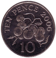 Монета 10 пенсов. 2006 год, Гернси. Ветка томата. Монета 10 пенсов. 2006 год, Гернси. Ветка томата.