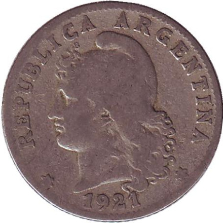 Монета 20 сентаво. 1921 год, Аргентина.