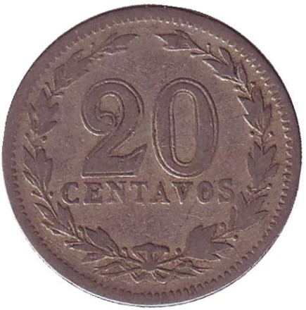 Монета 20 сентаво. 1921 год, Аргентина.
