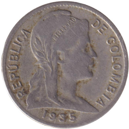 Монета 1 сентаво, 1935 год, Колумбия.