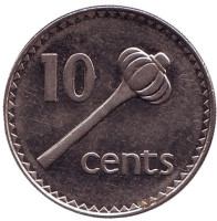 Метательная дубинка - ула тава тава. Монета 10 центов. 1998 год, Фиджи.
