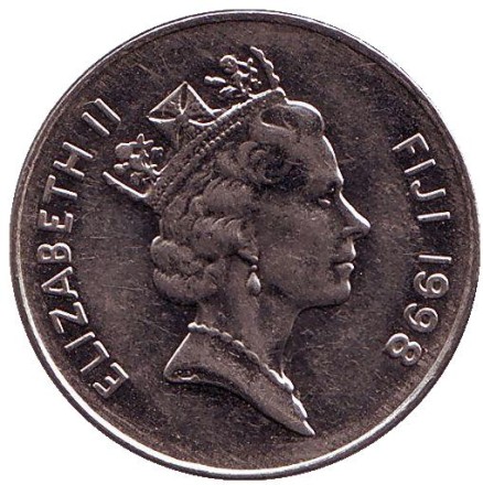 Монета 10 центов. 1998 год, Фиджи. Метательная дубинка - ула тава тава.