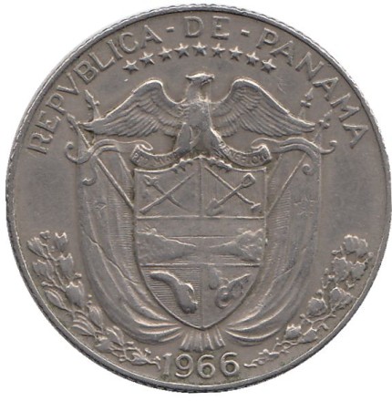 Монета 1/4 бальбоа. 1966 год, Панама. Васко Нуньес де Бальбоа.
