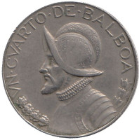 Васко Нуньес де Бальбоа. Монета 1/4 бальбоа. 1966 год, Панама.