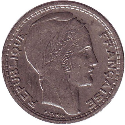 Монета 10 франков. 1947 год, Франция. (Старый тип - большая голова)