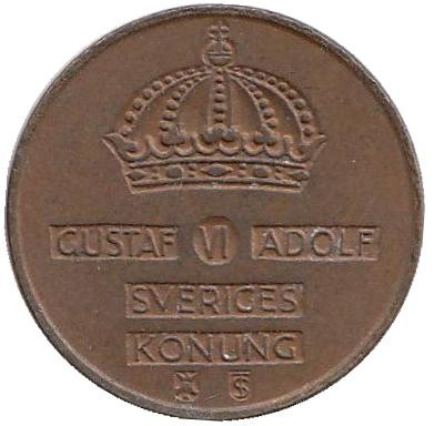 Монета 1 эре. 1953 год, Швеция.(TS)