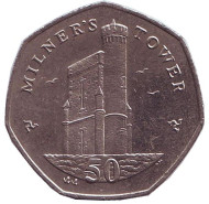 Монета 50 пенсов. 2008 год, Остров Мэн. Башня Милнера. Монета 50 пенсов. 2008 год, Остров Мэн. Башня Милнера.