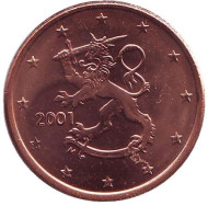 Монета 5 центов. 2001 год, Финляндия. Монета 5 центов. 2001 год, Финляндия.