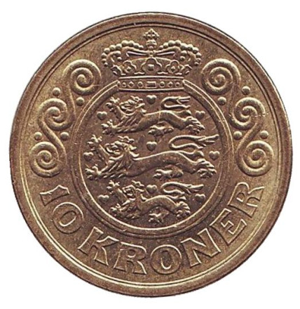 Монета 10 крон. 1997 год, Дания.