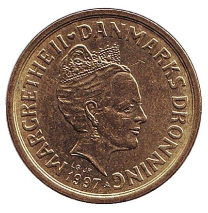 Монета 10 крон. 1997 год, Дания.
